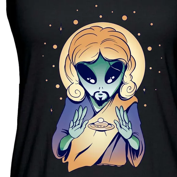 Alien Jesus Space Funny Ladies Essential Flowy Tank