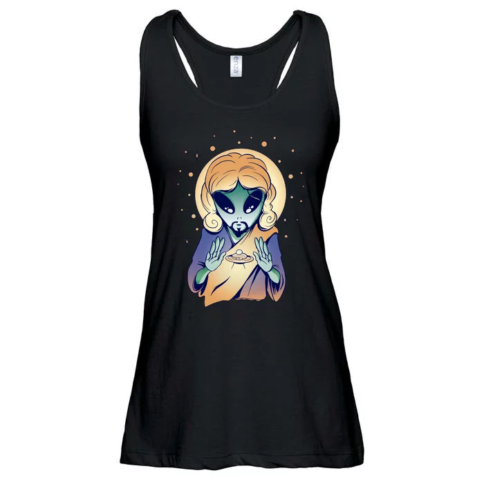 Alien Jesus Space Funny Ladies Essential Flowy Tank