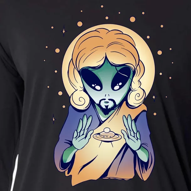 Alien Jesus Space Funny Cooling Performance Long Sleeve Crew