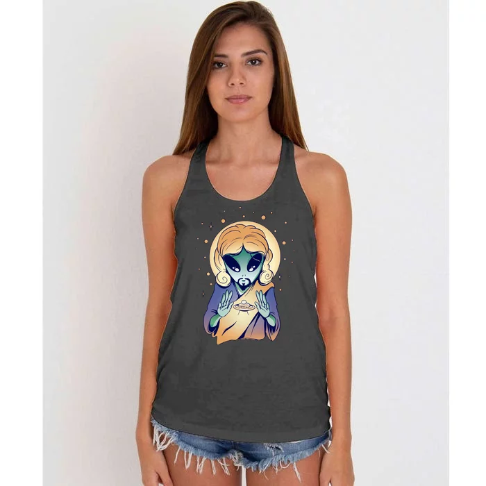 Alien Jesus Space Funny Women's Knotted Racerback Tank