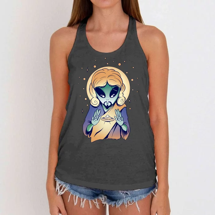 Alien Jesus Space Funny Women's Knotted Racerback Tank