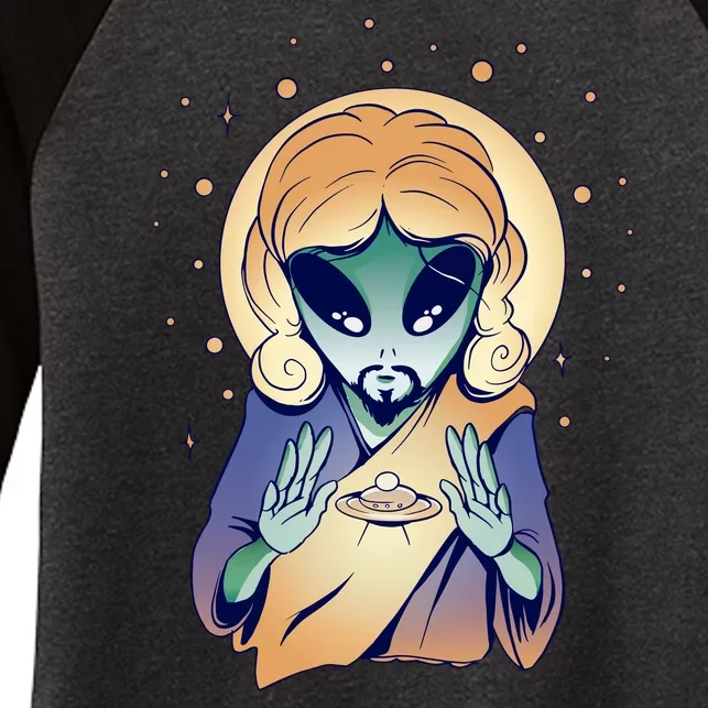 Alien Jesus Space Funny Women's Tri-Blend 3/4-Sleeve Raglan Shirt