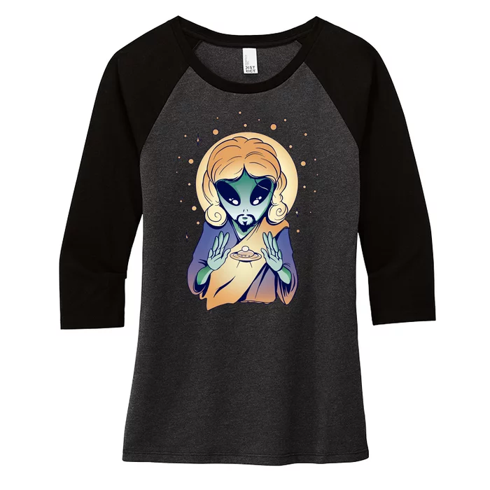 Alien Jesus Space Funny Women's Tri-Blend 3/4-Sleeve Raglan Shirt