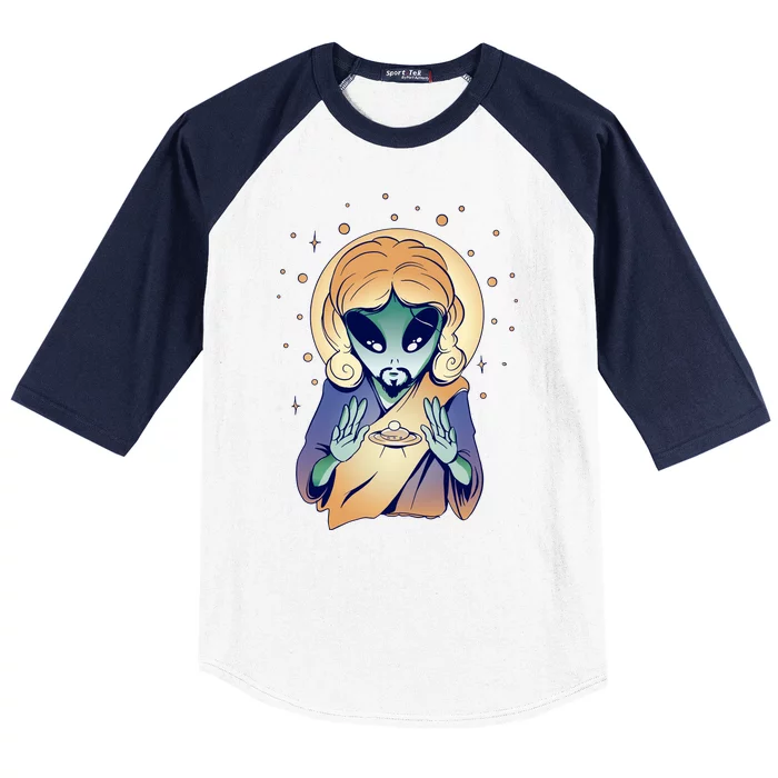 Alien Jesus Space Funny Baseball Sleeve Shirt