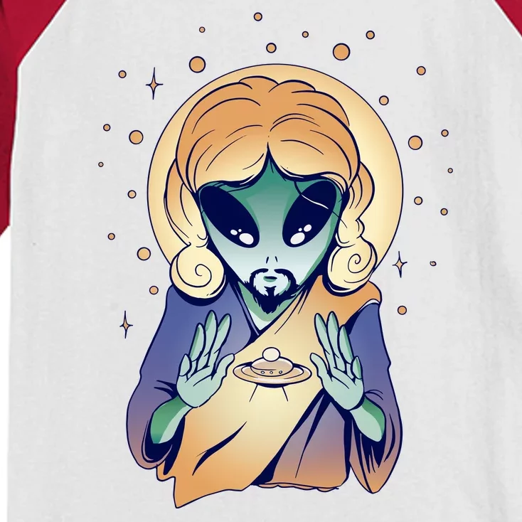 Alien Jesus Space Funny Kids Colorblock Raglan Jersey