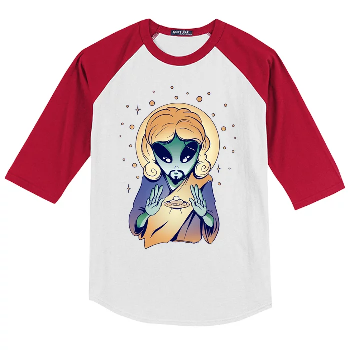 Alien Jesus Space Funny Kids Colorblock Raglan Jersey