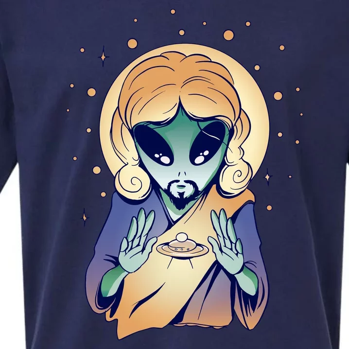 Alien Jesus Space Funny Sueded Cloud Jersey T-Shirt