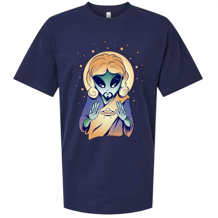 Alien Jesus Space Funny Sueded Cloud Jersey T-Shirt