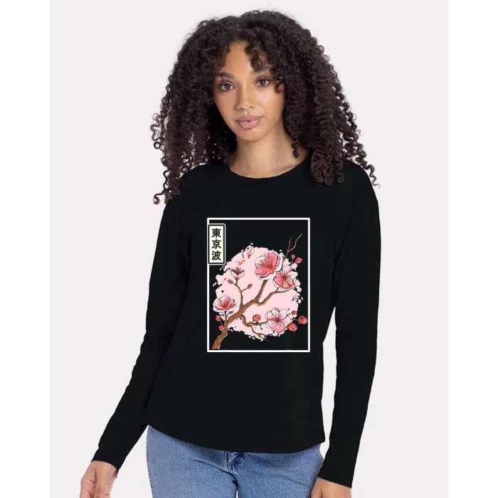 Aesthetic Japanese Style Cherry Blossom Tree Sakura Japan Womens Cotton Relaxed Long Sleeve T-Shirt