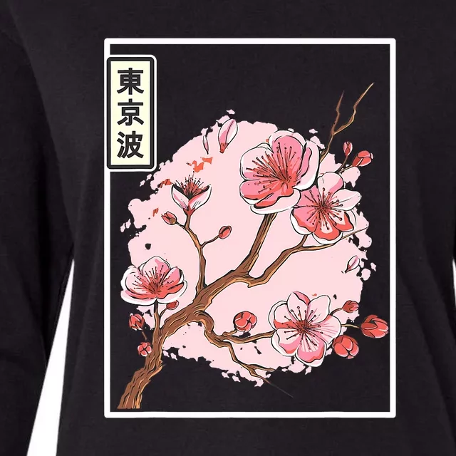 Aesthetic Japanese Style Cherry Blossom Tree Sakura Japan Womens Cotton Relaxed Long Sleeve T-Shirt