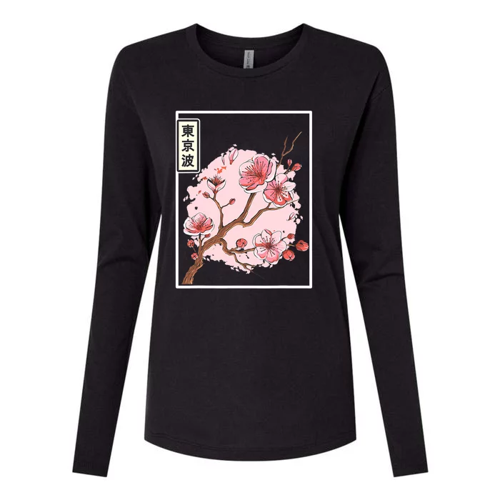 Aesthetic Japanese Style Cherry Blossom Tree Sakura Japan Womens Cotton Relaxed Long Sleeve T-Shirt