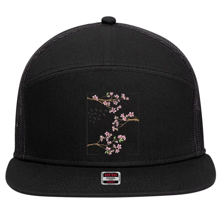 Aesthetic Japanese Style Cherry Blossom Tree Sakura Japan 7 Panel Mesh Trucker Snapback Hat