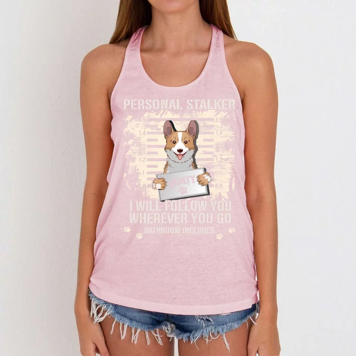 Arrested Jail Welsh Corgi Dog Personal Stalker Corgi Gift Women's Knotted Racerback Tank