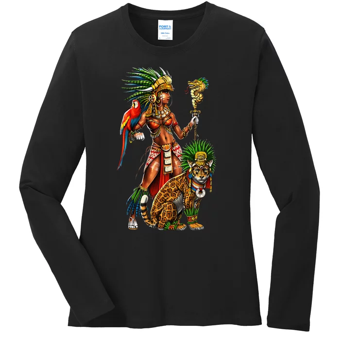 Aztec Jaguar Warrior Ancient Mayan Goddess Ladies Long Sleeve Shirt