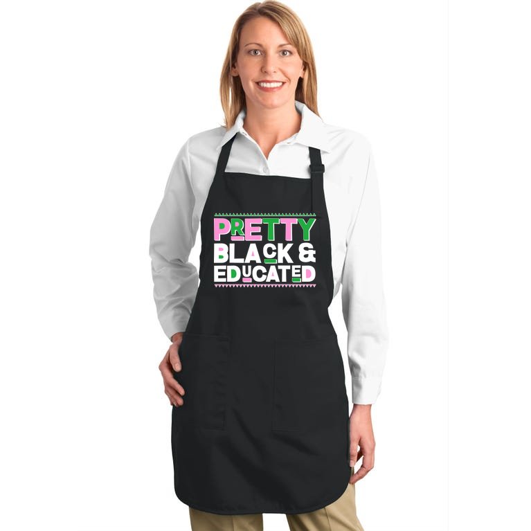 AKA Sorority Pretty Black And Educated Full-Length Apron With Pockets