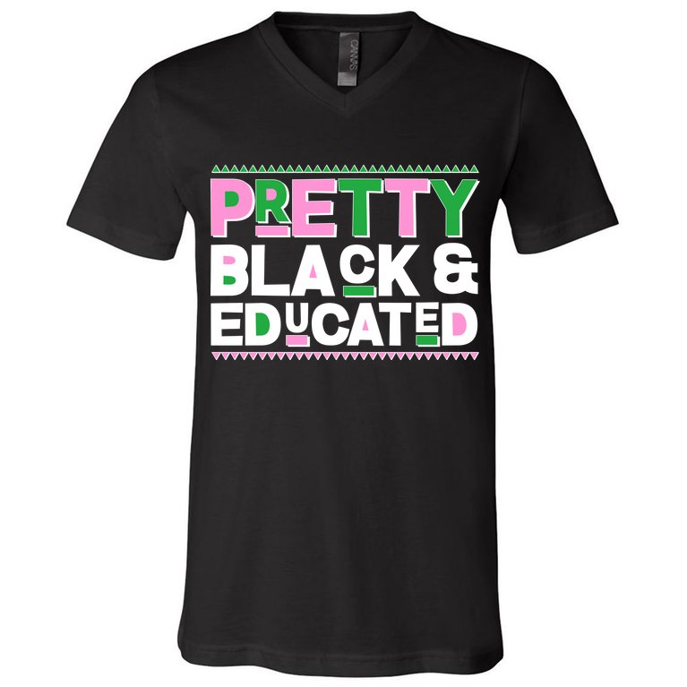 AKA Sorority Pretty Black And Educated V-Neck T-Shirt