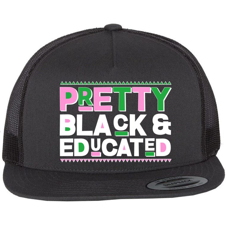 AKA Sorority Pretty Black And Educated Flat Bill Trucker Hat