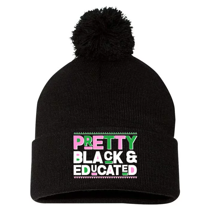 AKA Sorority Pretty Black And Educated Pom Pom 12in Knit Beanie