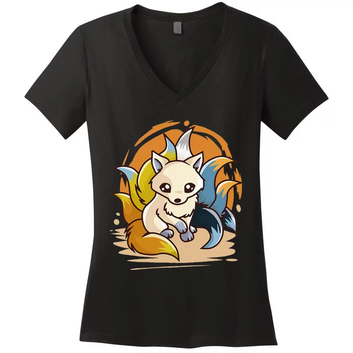 Aroace Kitsune Asexual Aromantic Pride Flag Aro Ace Gay Fox Women's V-Neck T-Shirt