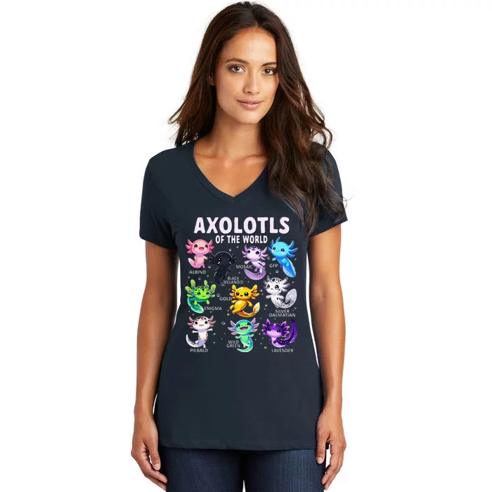 Axolotl Kawaii Axolotls Of The World Axolotl Animals Women's V-Neck T-Shirt