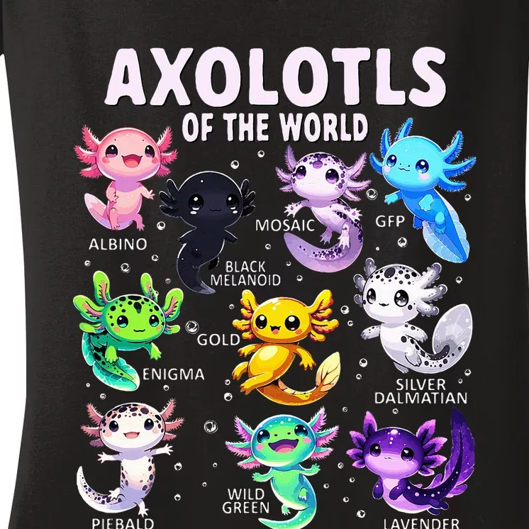 Axolotl Kawaii Axolotls Of The World Axolotl Animals Women's V-Neck T-Shirt