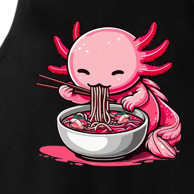 Anime Kawaii Axolotl Eating Ramen Noodles Ladies Tri-Blend Wicking Tank