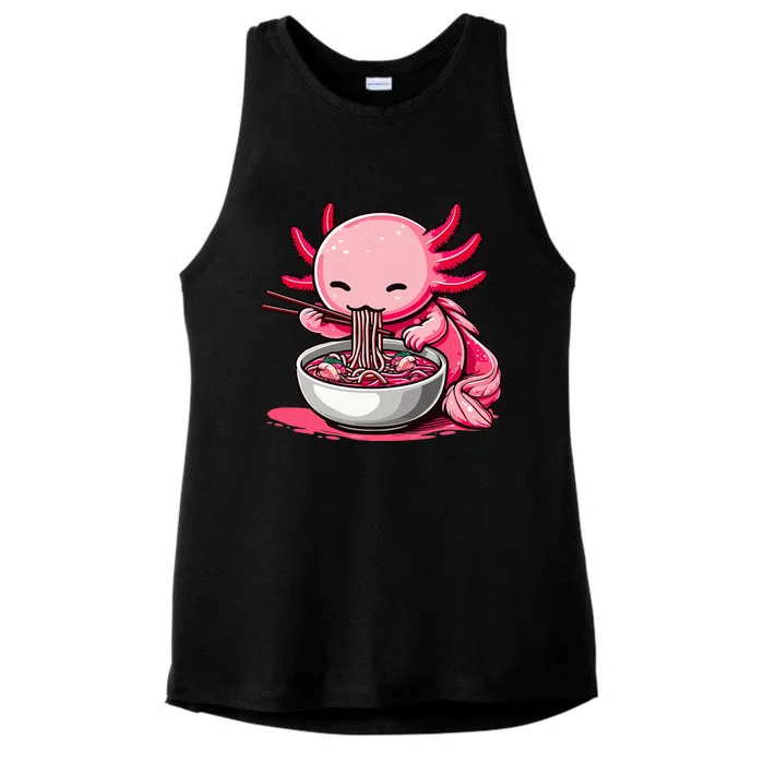 Anime Kawaii Axolotl Eating Ramen Noodles Ladies Tri-Blend Wicking Tank