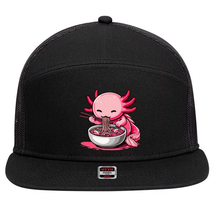 Anime Kawaii Axolotl Eating Ramen Noodles 7 Panel Mesh Trucker Snapback Hat