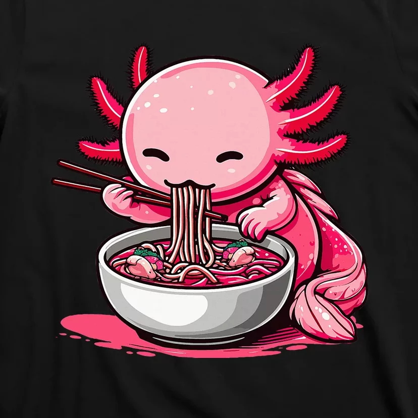 Anime Kawaii Axolotl Eating Ramen Noodles T-Shirt