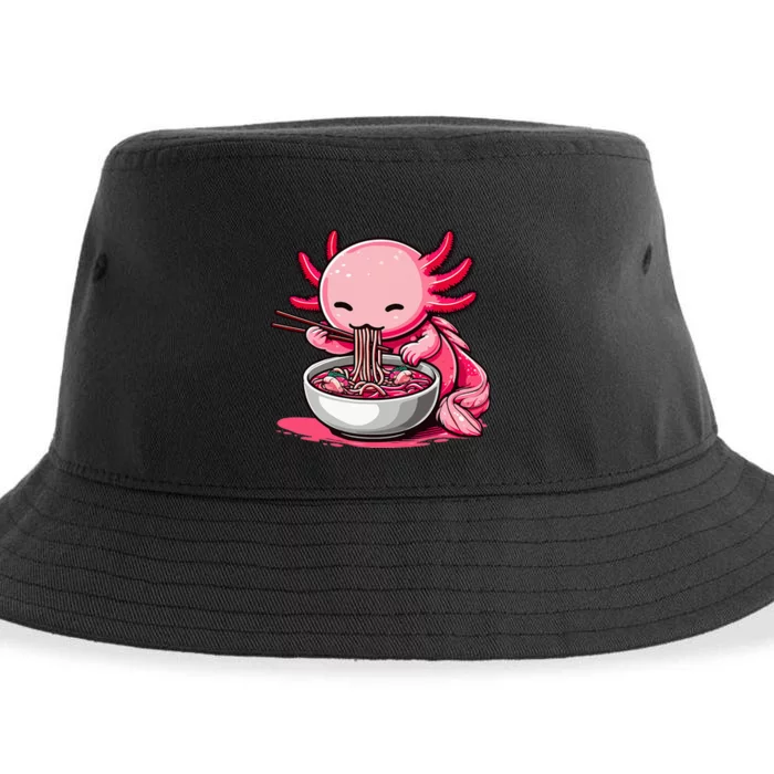 Anime Kawaii Axolotl Eating Ramen Noodles Sustainable Bucket Hat