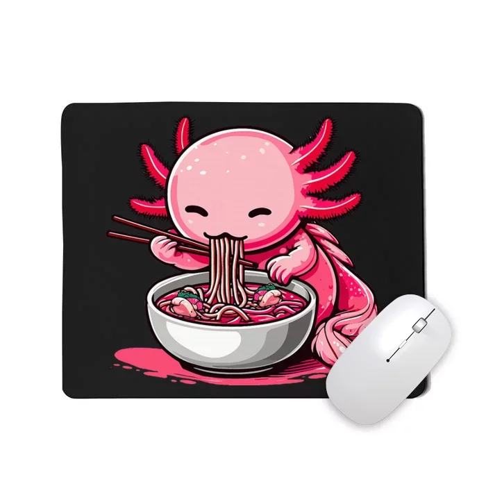 Anime Kawaii Axolotl Eating Ramen Noodles Mousepad