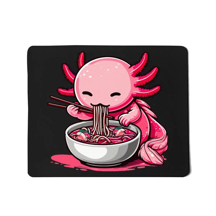 Anime Kawaii Axolotl Eating Ramen Noodles Mousepad