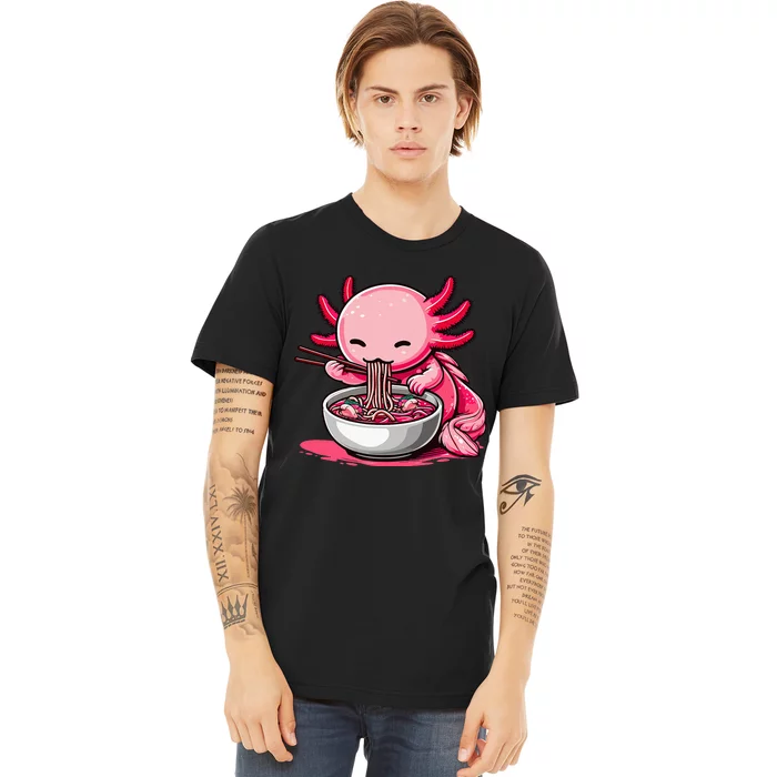 Anime Kawaii Axolotl Eating Ramen Noodles Premium T-Shirt