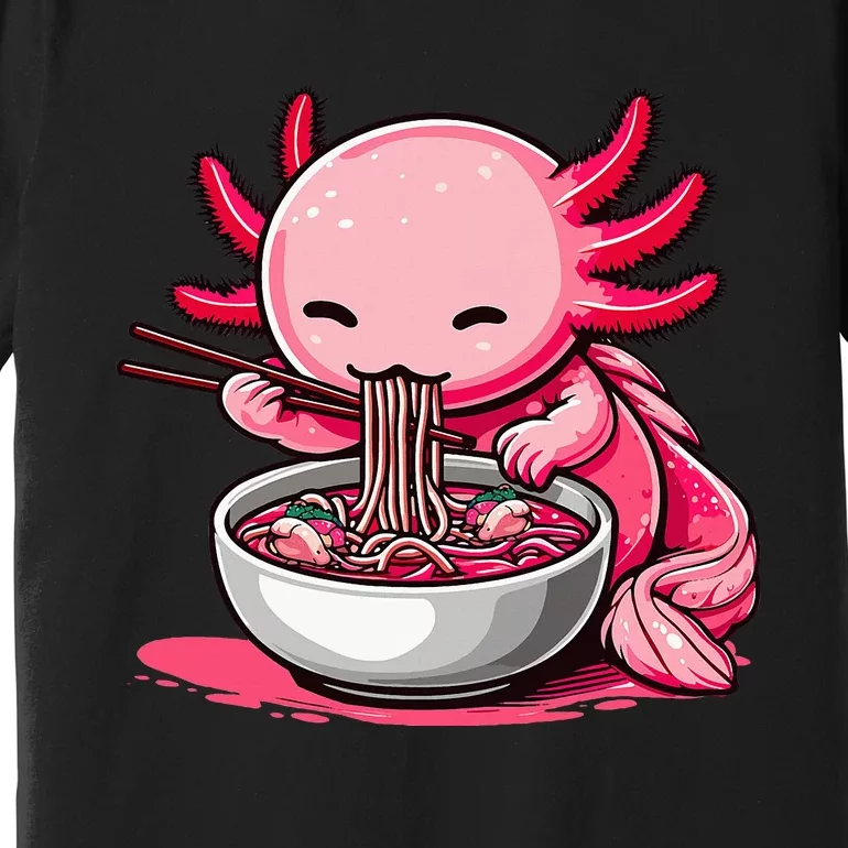 Anime Kawaii Axolotl Eating Ramen Noodles Premium T-Shirt