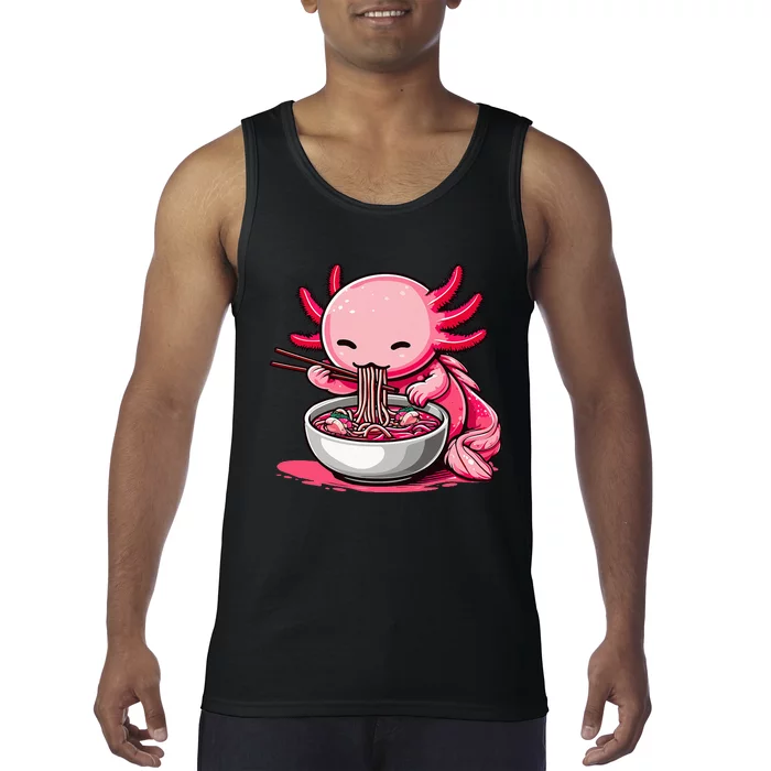 Anime Kawaii Axolotl Eating Ramen Noodles Tank Top