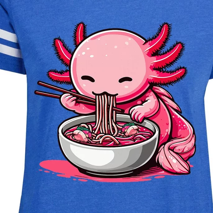 Anime Kawaii Axolotl Eating Ramen Noodles Enza Ladies Jersey Football T-Shirt