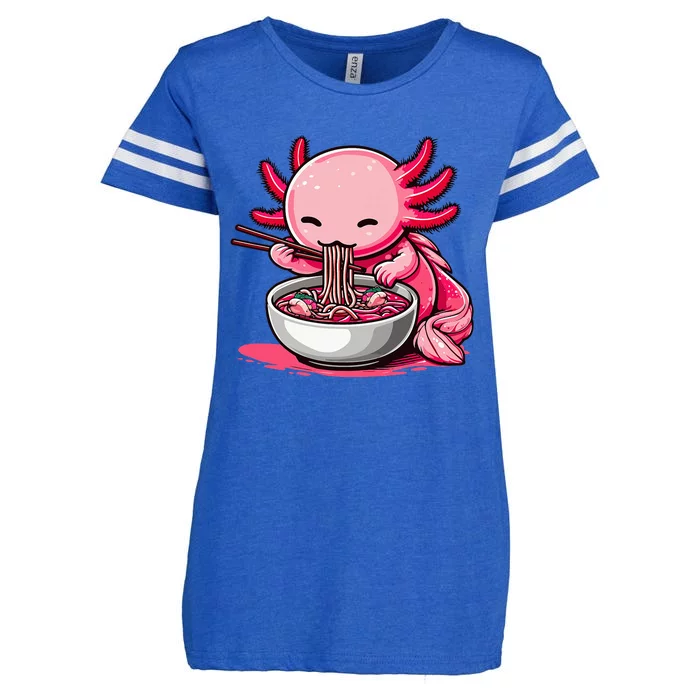 Anime Kawaii Axolotl Eating Ramen Noodles Enza Ladies Jersey Football T-Shirt