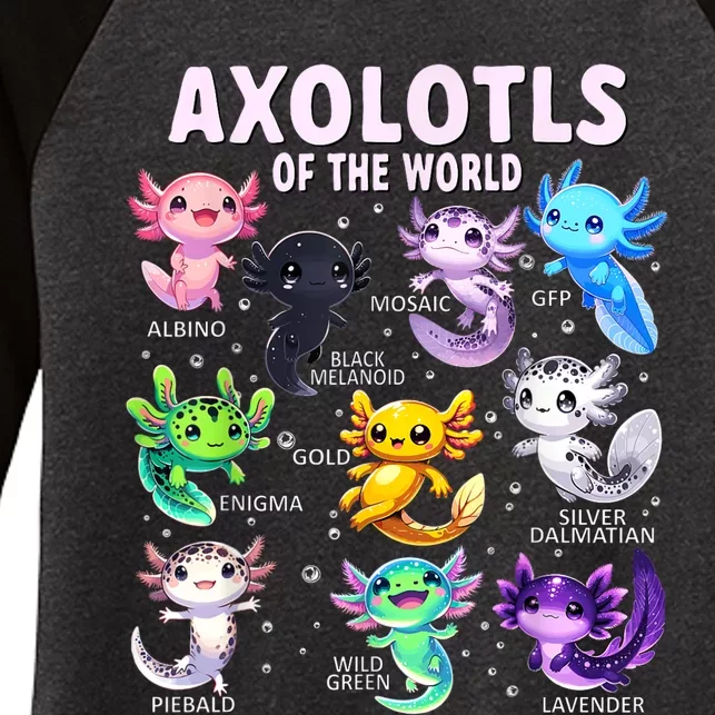 Axolotl Kawaii Axolotls Of The World Axolotl Animals Women's Tri-Blend 3/4-Sleeve Raglan Shirt