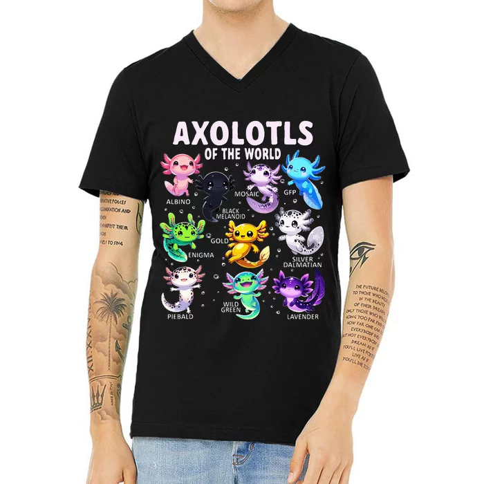 Axolotl Kawaii Axolotls Of The World Axolotl Animals V-Neck T-Shirt