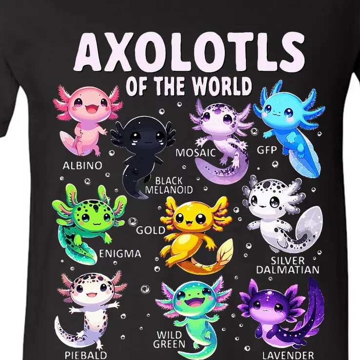 Axolotl Kawaii Axolotls Of The World Axolotl Animals V-Neck T-Shirt