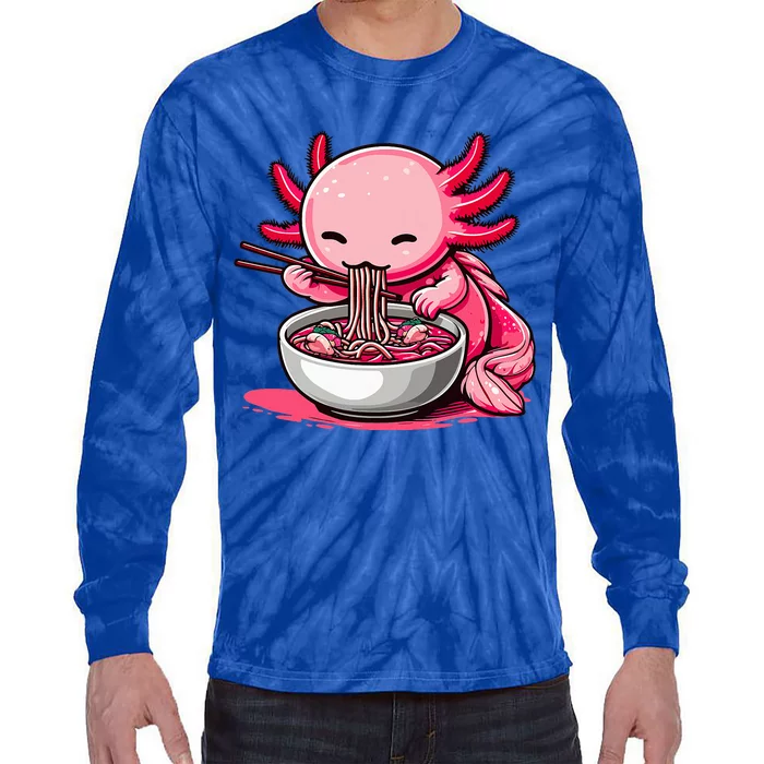 Anime Kawaii Axolotl Eating Ra Noodles Tie-Dye Long Sleeve Shirt