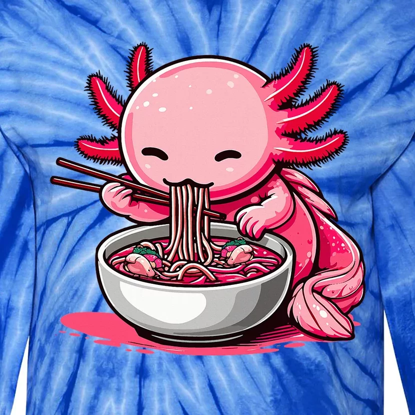 Anime Kawaii Axolotl Eating Ra Noodles Tie-Dye Long Sleeve Shirt