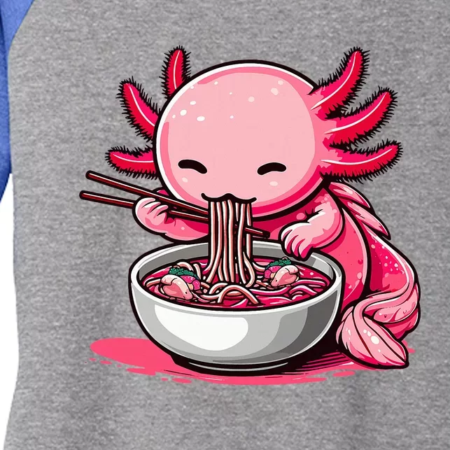 Anime Kawaii Axolotl Eating Ra Noodles Women's Tri-Blend 3/4-Sleeve Raglan Shirt