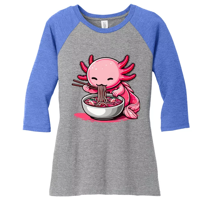 Anime Kawaii Axolotl Eating Ra Noodles Women's Tri-Blend 3/4-Sleeve Raglan Shirt