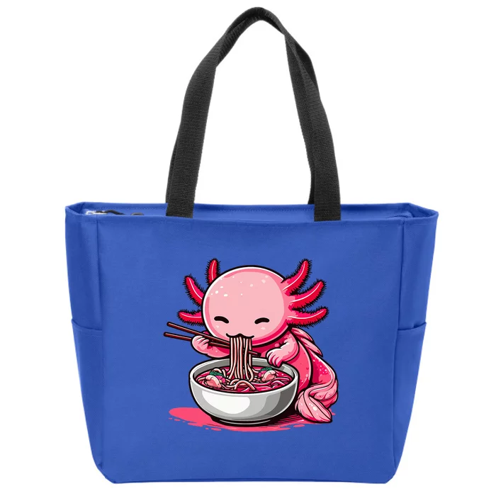 Anime Kawaii Axolotl Eating Ra Noodles Zip Tote Bag