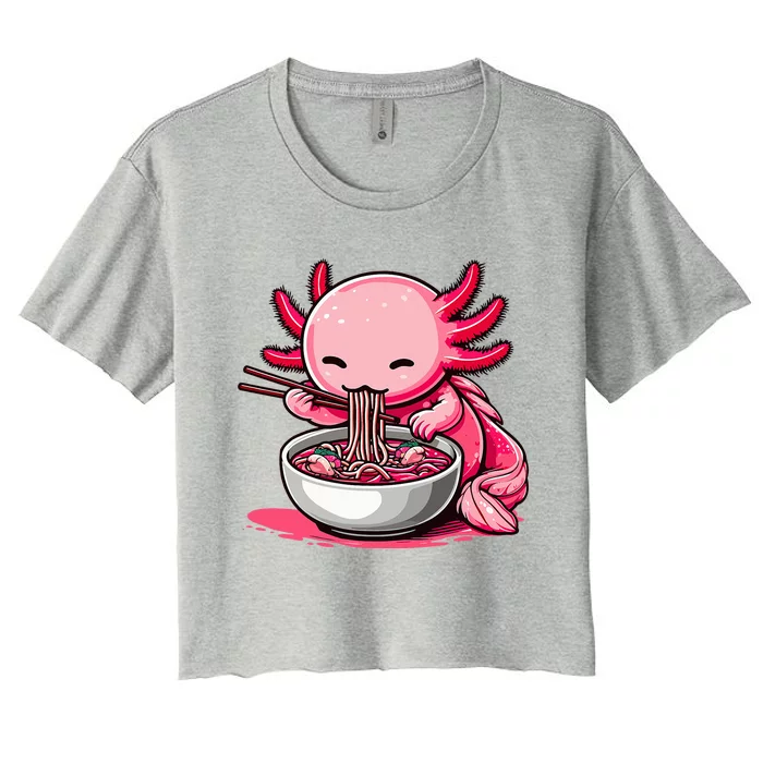 Anime Kawaii Axolotl Eating Ra Noodles Women's Crop Top Tee