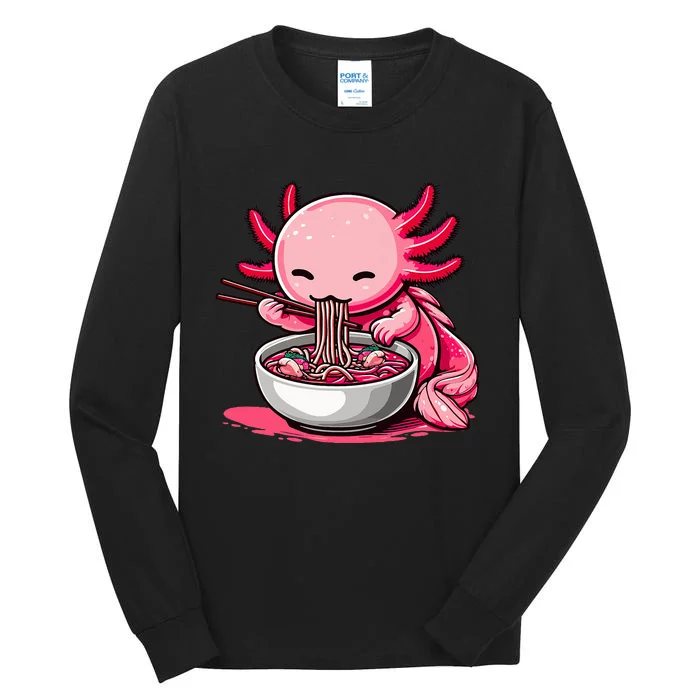 Anime Kawaii Axolotl Eating Ra Noodles Tall Long Sleeve T-Shirt