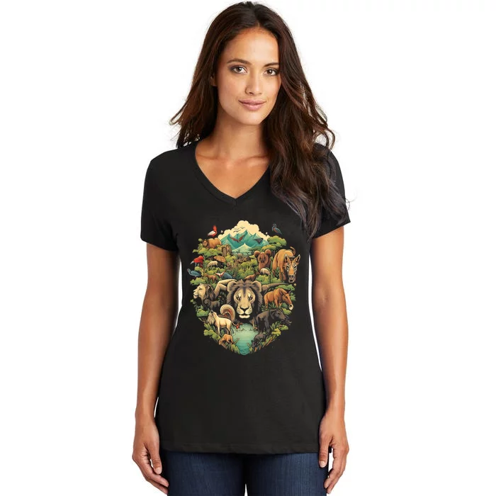 Animal Kingdom Animal Lover Nature Forest Women's V-Neck T-Shirt