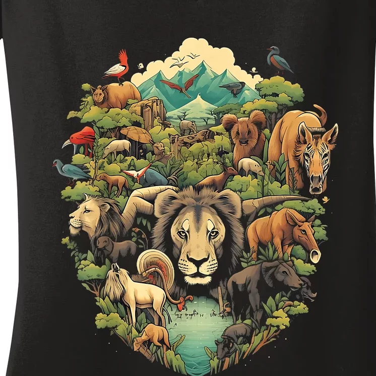 Animal Kingdom Animal Lover Nature Forest Women's V-Neck T-Shirt