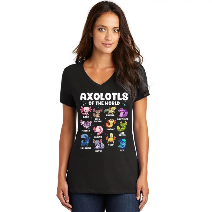 Axolotl Kawaii Axolotls Of The World Axolotl Animals Women's V-Neck T-Shirt